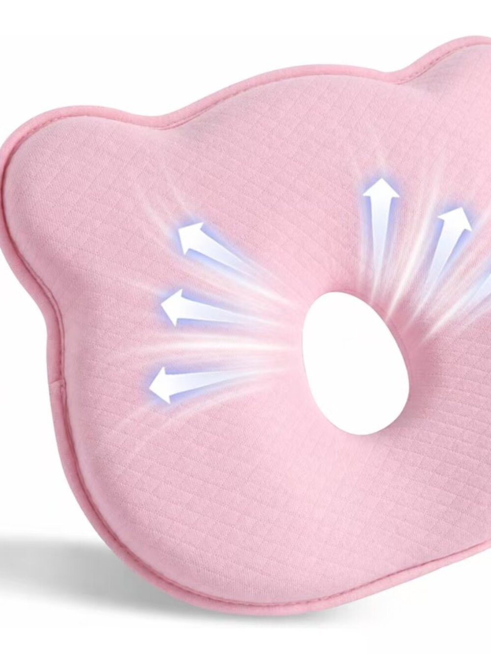 Soft and Breathable Baby Pillow with Memory Foam and Bear Design (Pink)